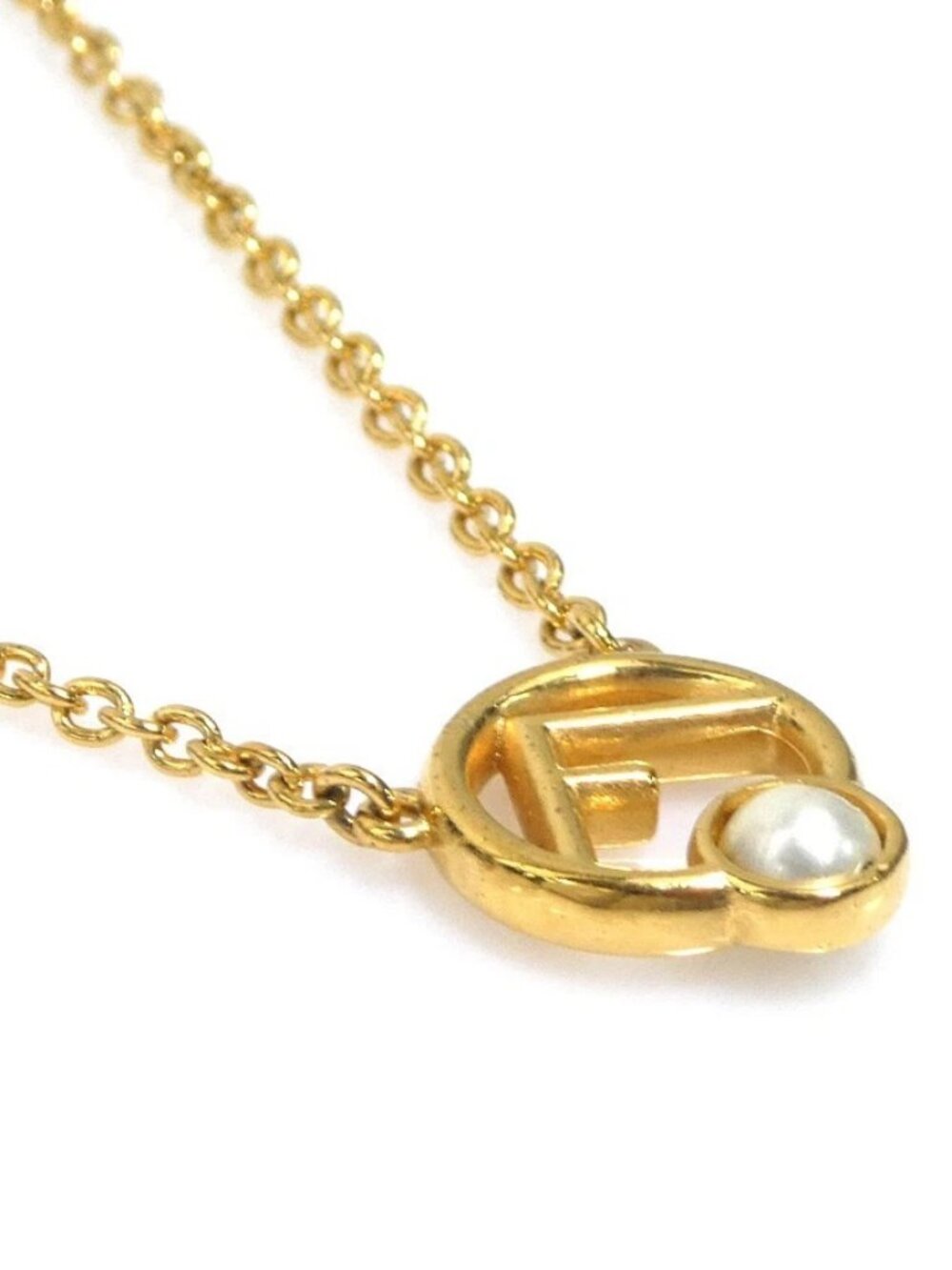 FENDI Necklace Gold/White Metal/Faux Pearl